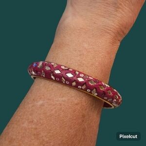 VTG Fuscia Mirror Chip Bollywood Bangle Bracelet
